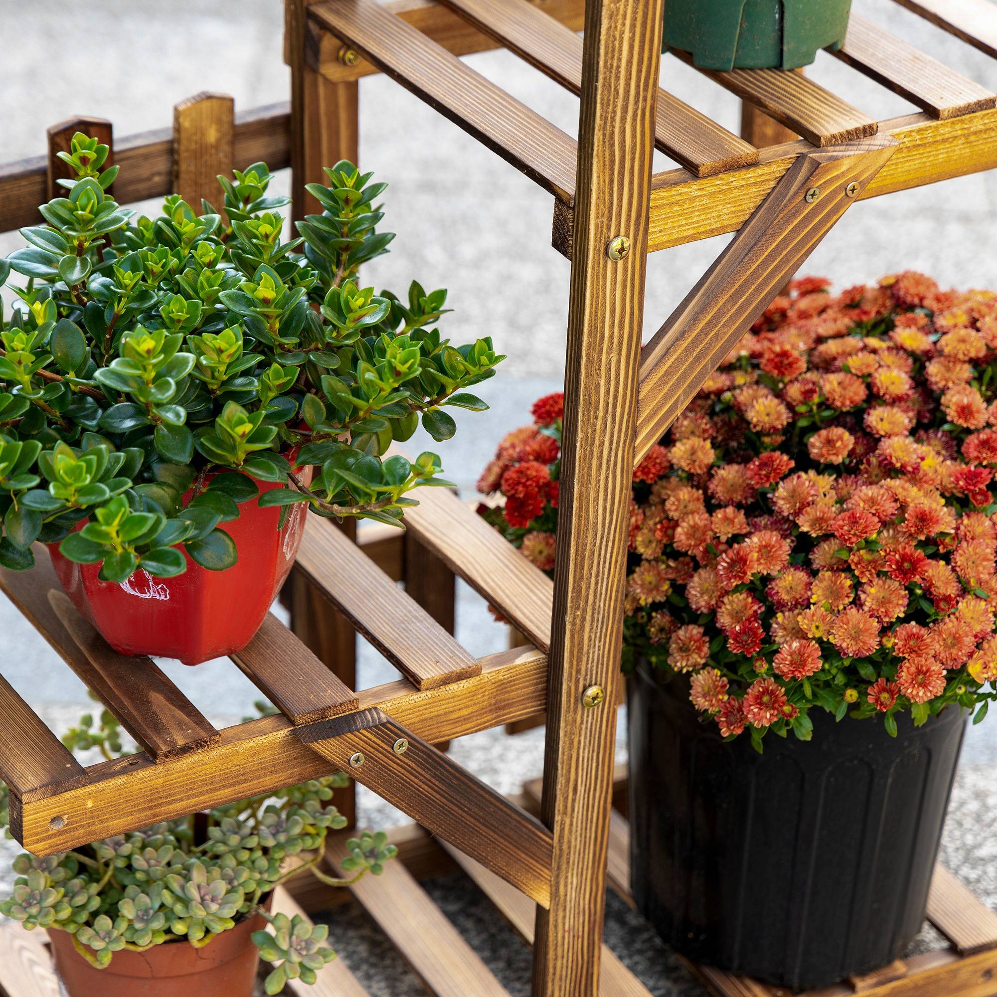 Étagère à Fleurs en Bois de Sapin Supports de Pots Porte Plante 5 tablettes Ornement Petites barrières 60 x - Image 10