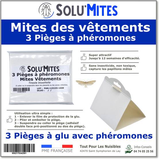 SOLUMITES-Pièges Phéromones pour Teignes du vêtement-Lot 3 pièges - Image 1