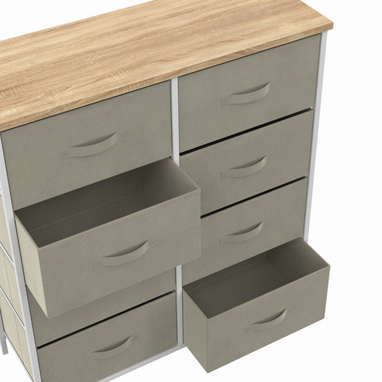 Commode 8 tiroirs en tissu ALTA 80 cm gris clair et plateau effet bois design industriel - Image 5