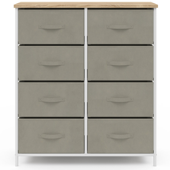 Commode 8 tiroirs en tissu ALTA 80 cm gris clair et plateau effet bois design industriel - Image 3