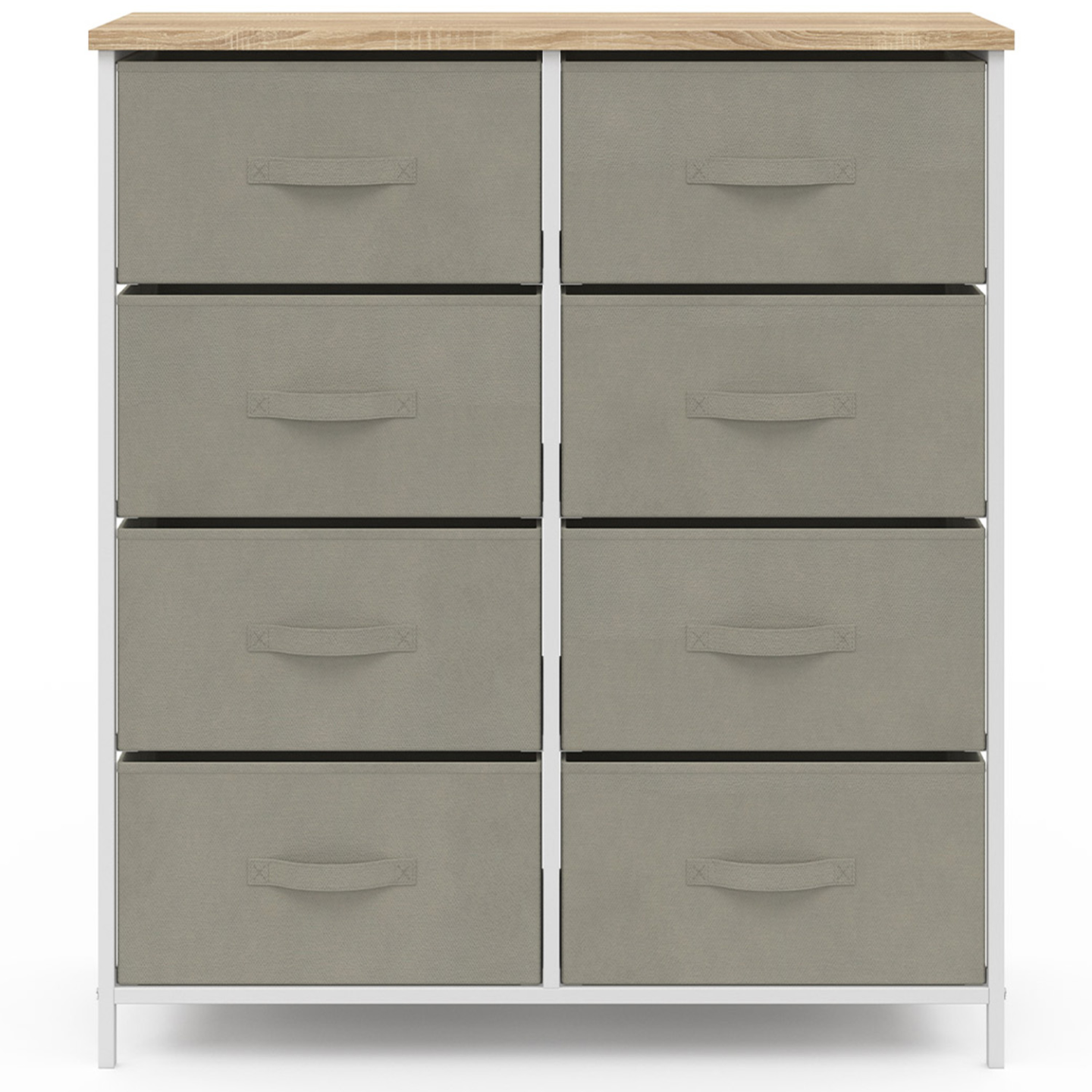 Commode 8 tiroirs en tissu ALTA 80 cm gris clair et plateau effet bois design industriel - Image 3