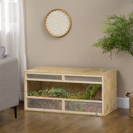 Terrarium en bois OSB pour reptiles avec porte coulissante en verre - 100 x 47 x 47 cm naturel - Image 4