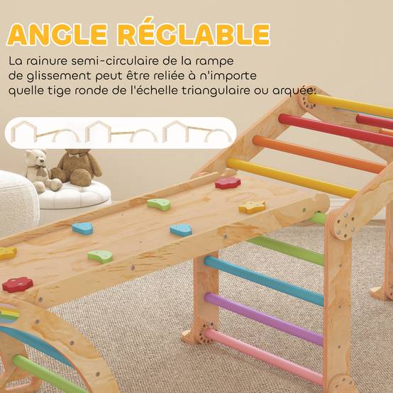 Triangle d'escalade enfant avec rampe réversible toboggan bascule et structure d'escalade multicolore - Image 9