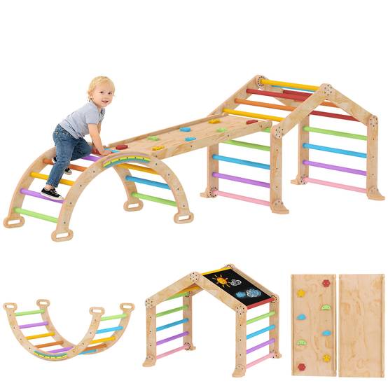 Triangle d'escalade enfant avec rampe réversible toboggan bascule et structure d'escalade multicolore - Image 1