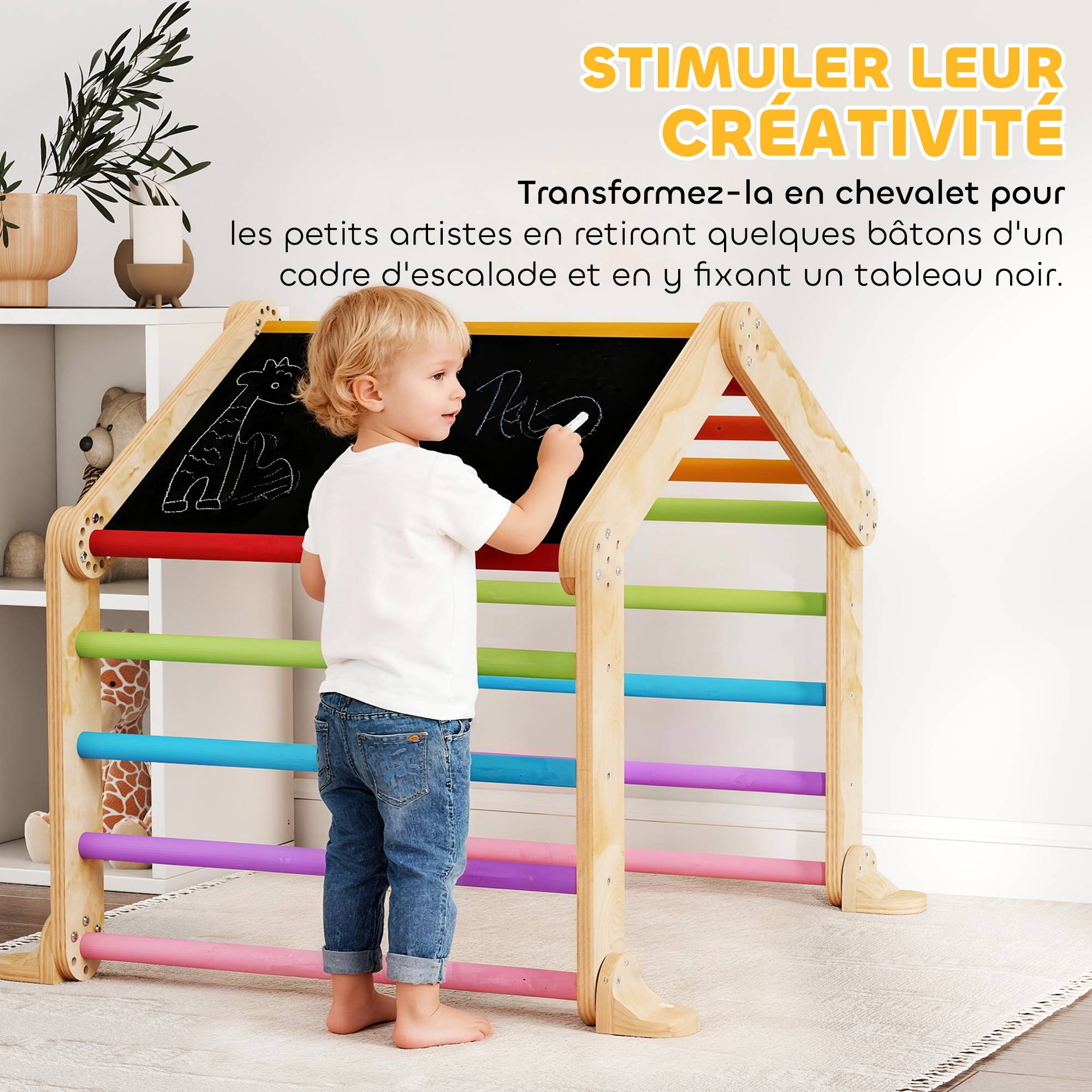Triangle d'escalade enfant avec rampe réversible toboggan bascule et structure d'escalade multicolore - Image 8