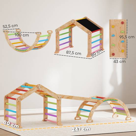 Triangle d'escalade enfant avec rampe réversible toboggan bascule et structure d'escalade multicolore - Image 5