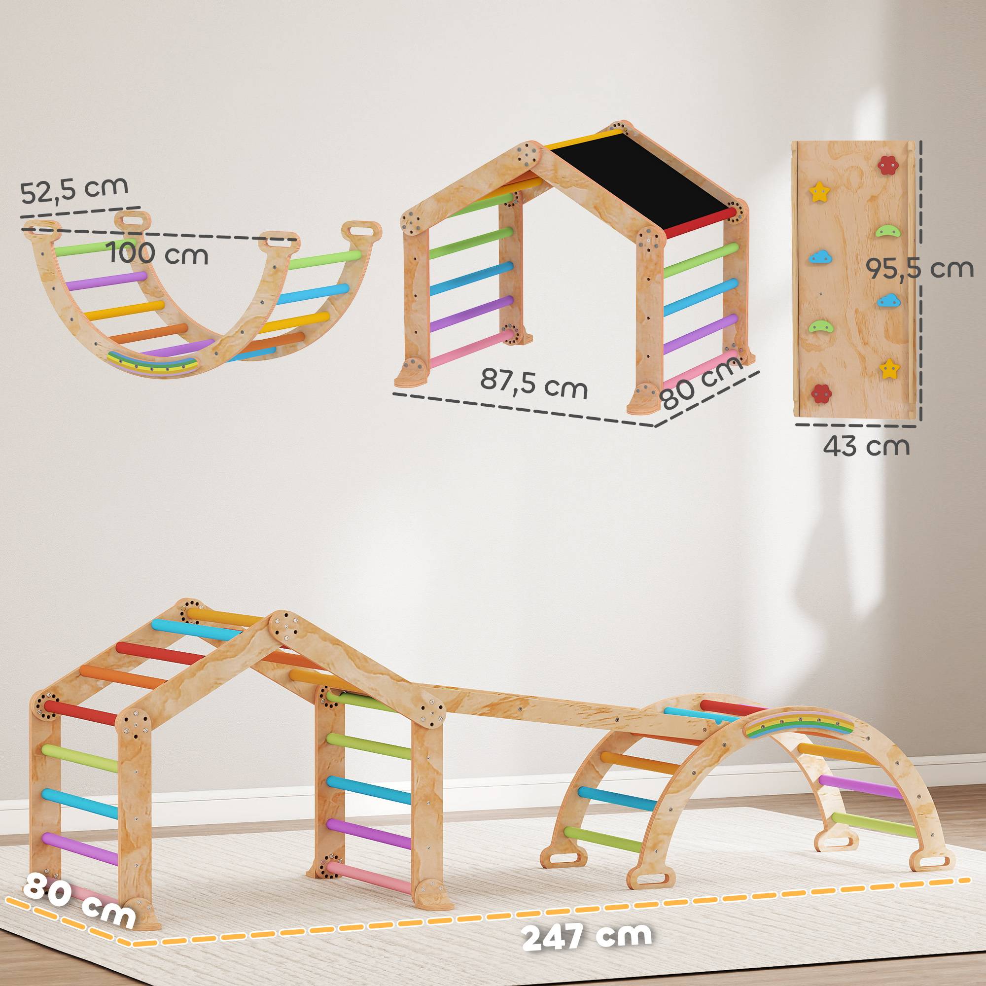 Triangle d'escalade enfant avec rampe réversible toboggan bascule et structure d'escalade multicolore - Image 5