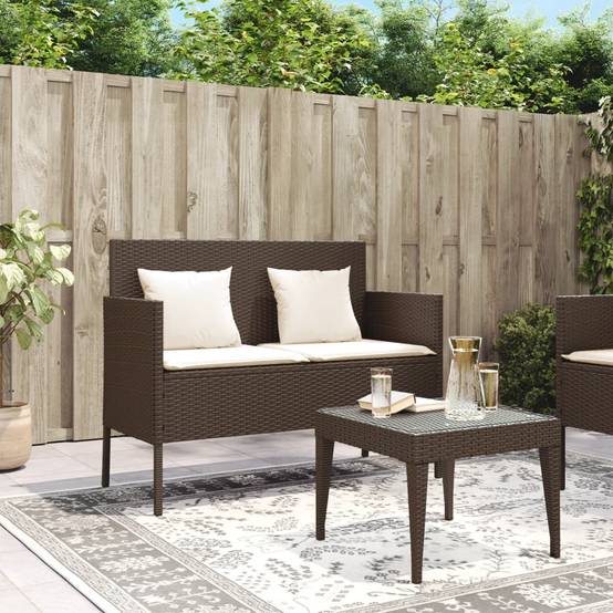 Banc de jardin - Banc d'extérieur - Banquette avec coussins marron résine tressée-JU11371 - Image 3