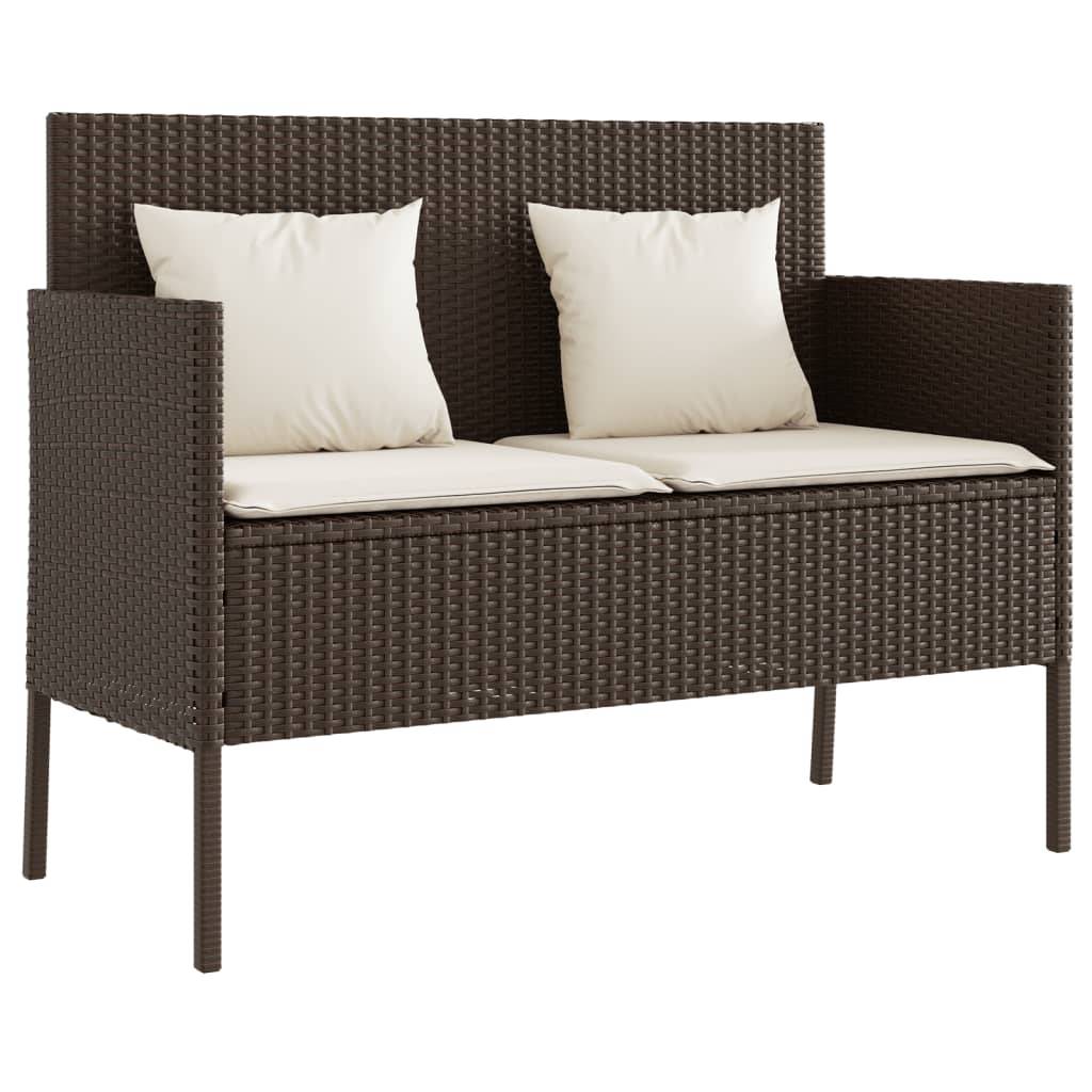 Banc de jardin - Banc d'extérieur - Banquette avec coussins marron résine tressée-JU11371 - Image 1