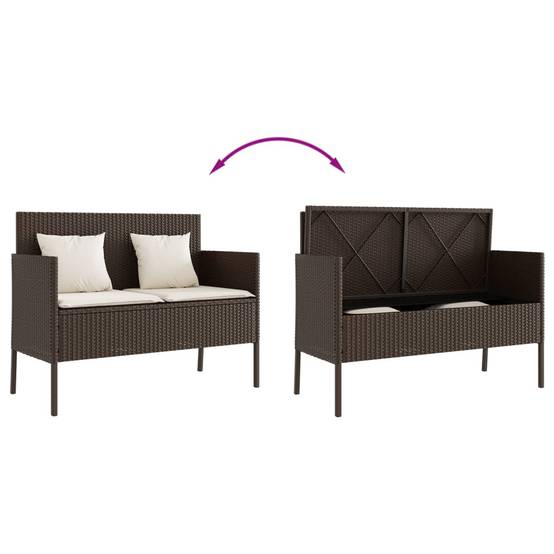 Banc de jardin - Banc d'extérieur - Banquette avec coussins marron résine tressée-JU11371 - Image 7