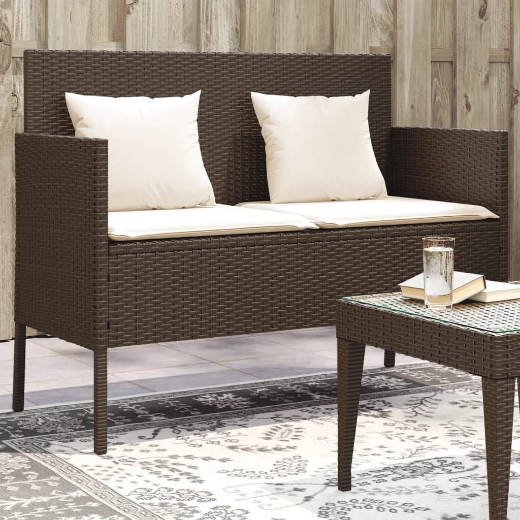 Banc de jardin - Banc d'extérieur - Banquette avec coussins marron résine tressée-JU11371 - Image 2