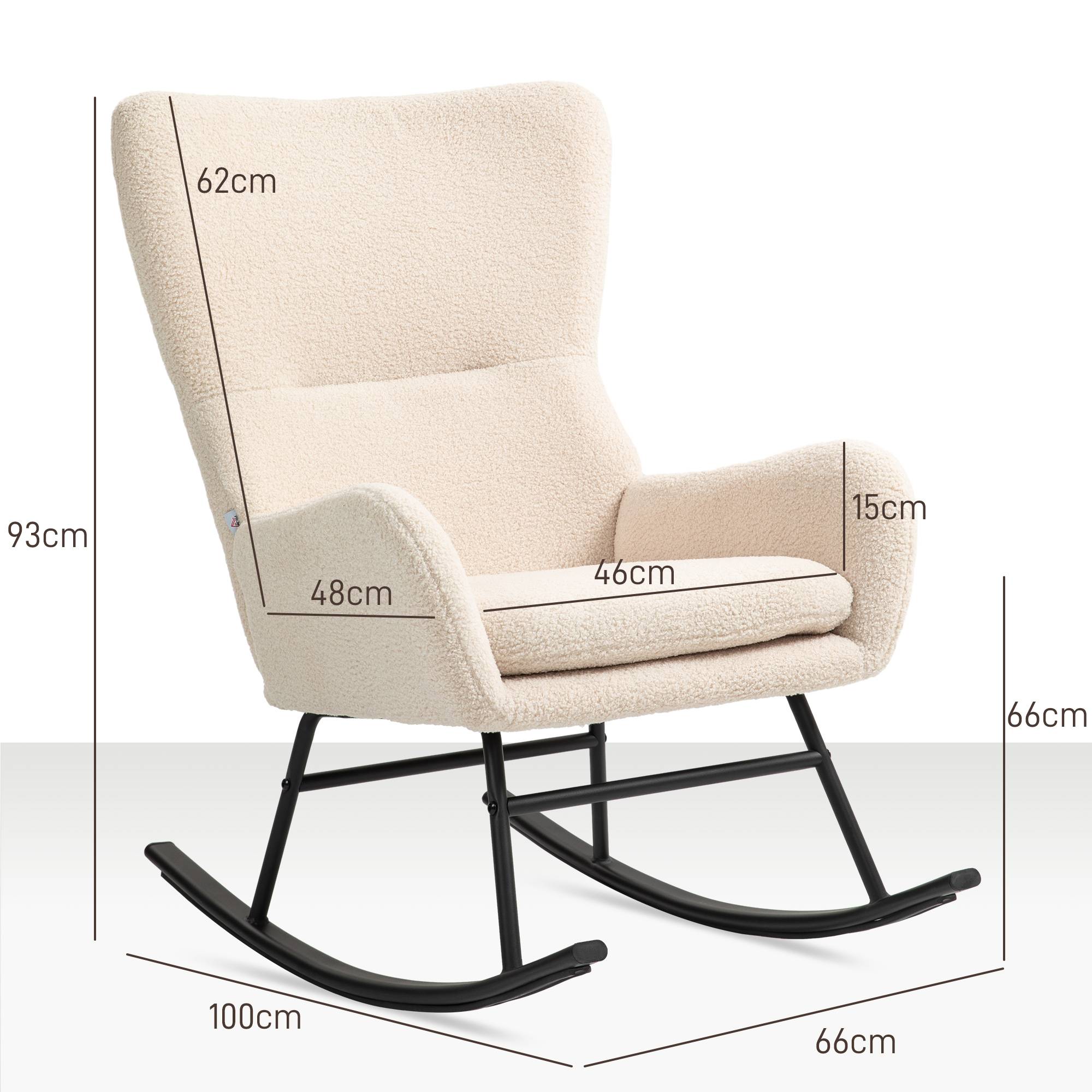 Fauteuil à bascule, chaise à bascule, avec assise de 10 cm d'épaisseur, pieds incurvés en acier, beige et noir - Image 5