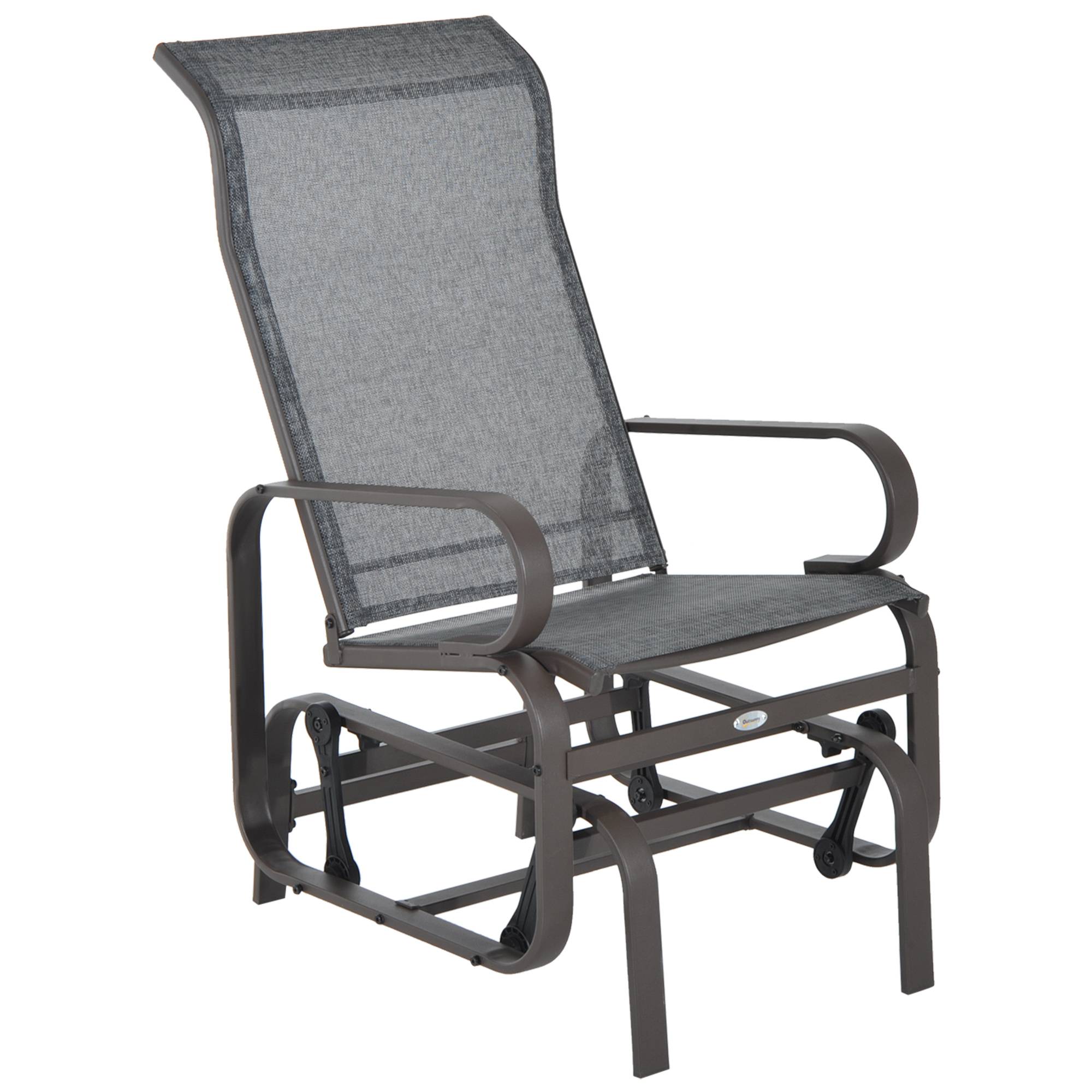 Fauteuil à bascule de jardin, fauteuil de relaxation extérieur, textéline Gris+Marron, 60 x 78 x 105 cm, pour terrasse et balcon - Image 1