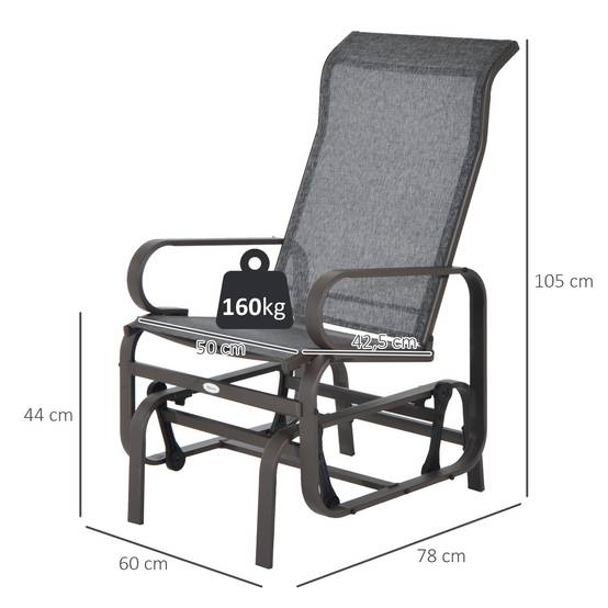 Fauteuil à bascule de jardin, fauteuil de relaxation extérieur, textéline Gris+Marron, 60 x 78 x 105 cm, pour terrasse et balcon - Image 3