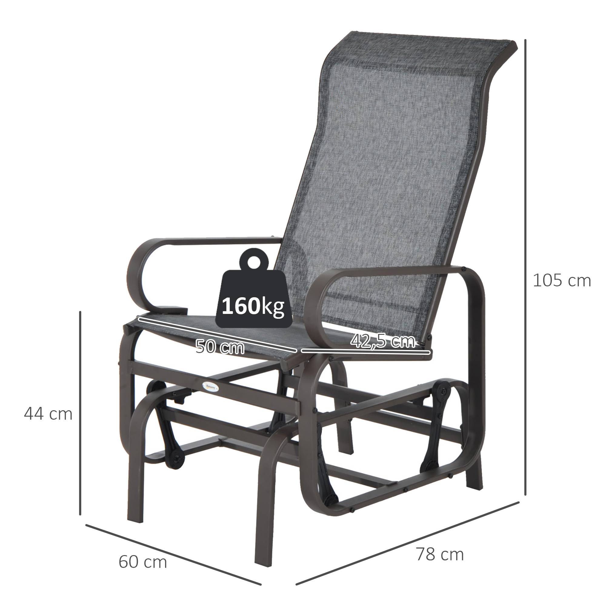 Fauteuil à bascule de jardin, fauteuil de relaxation extérieur, textéline Gris+Marron, 60 x 78 x 105 cm, pour terrasse et balcon - Image 3