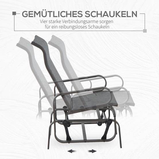 Fauteuil à bascule de jardin, fauteuil de relaxation extérieur, textéline Gris+Marron, 60 x 78 x 105 cm, pour terrasse et balcon - Image 4