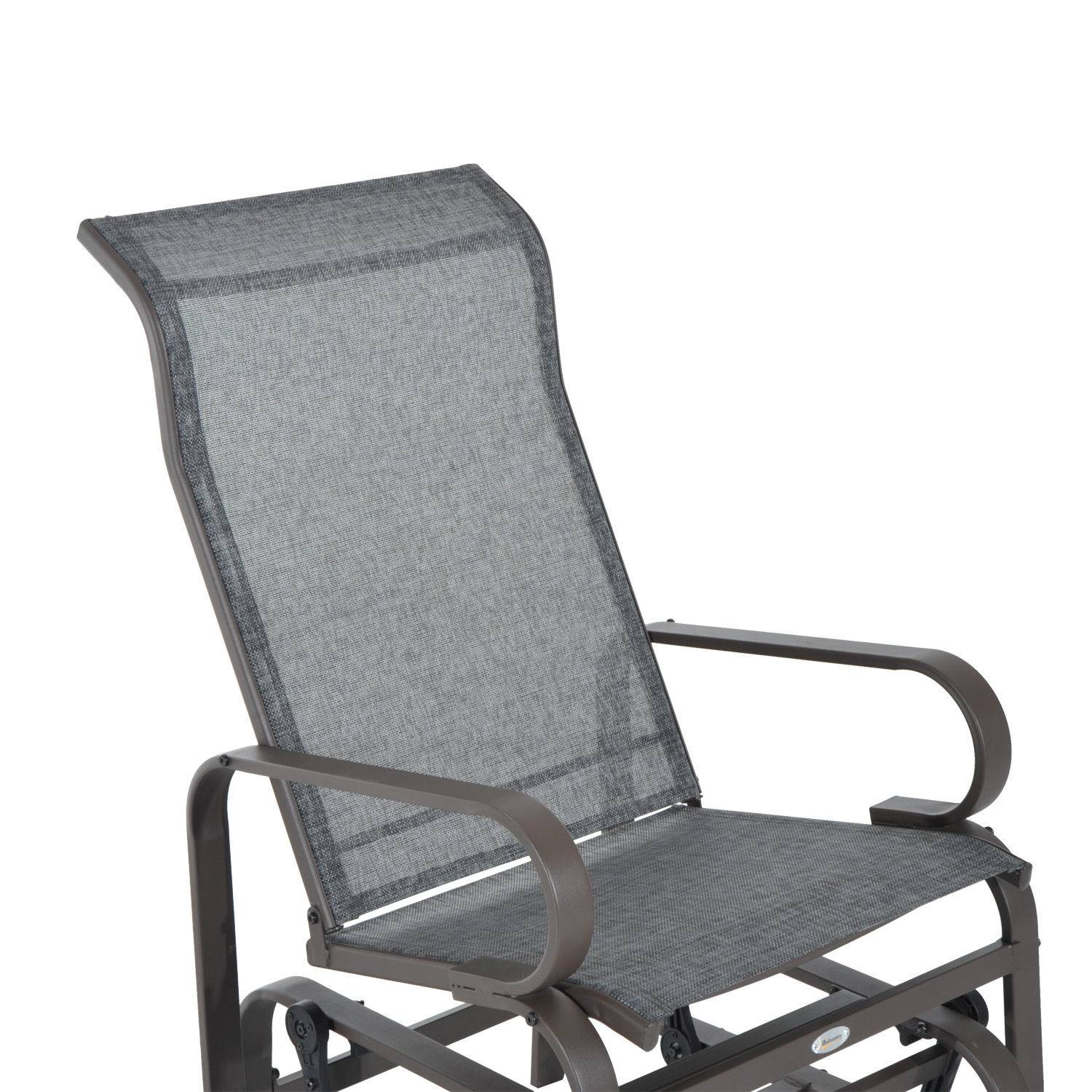 Fauteuil à bascule de jardin, fauteuil de relaxation extérieur, textéline Gris+Marron, 60 x 78 x 105 cm, pour terrasse et balcon - Image 7