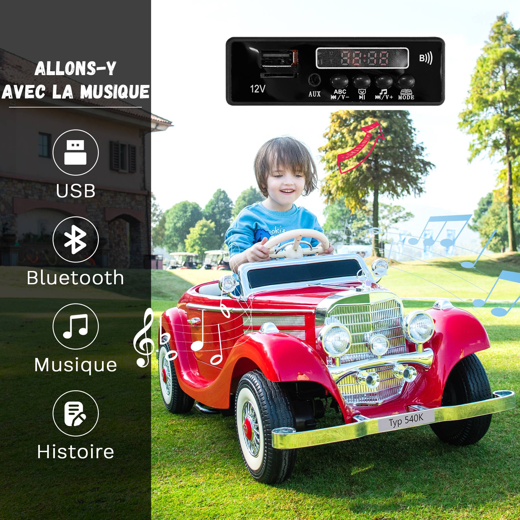 0 - Voiture électrique pour enfants Mercedes Benz Old Retro Classic 12 V - Rouge - Image 5