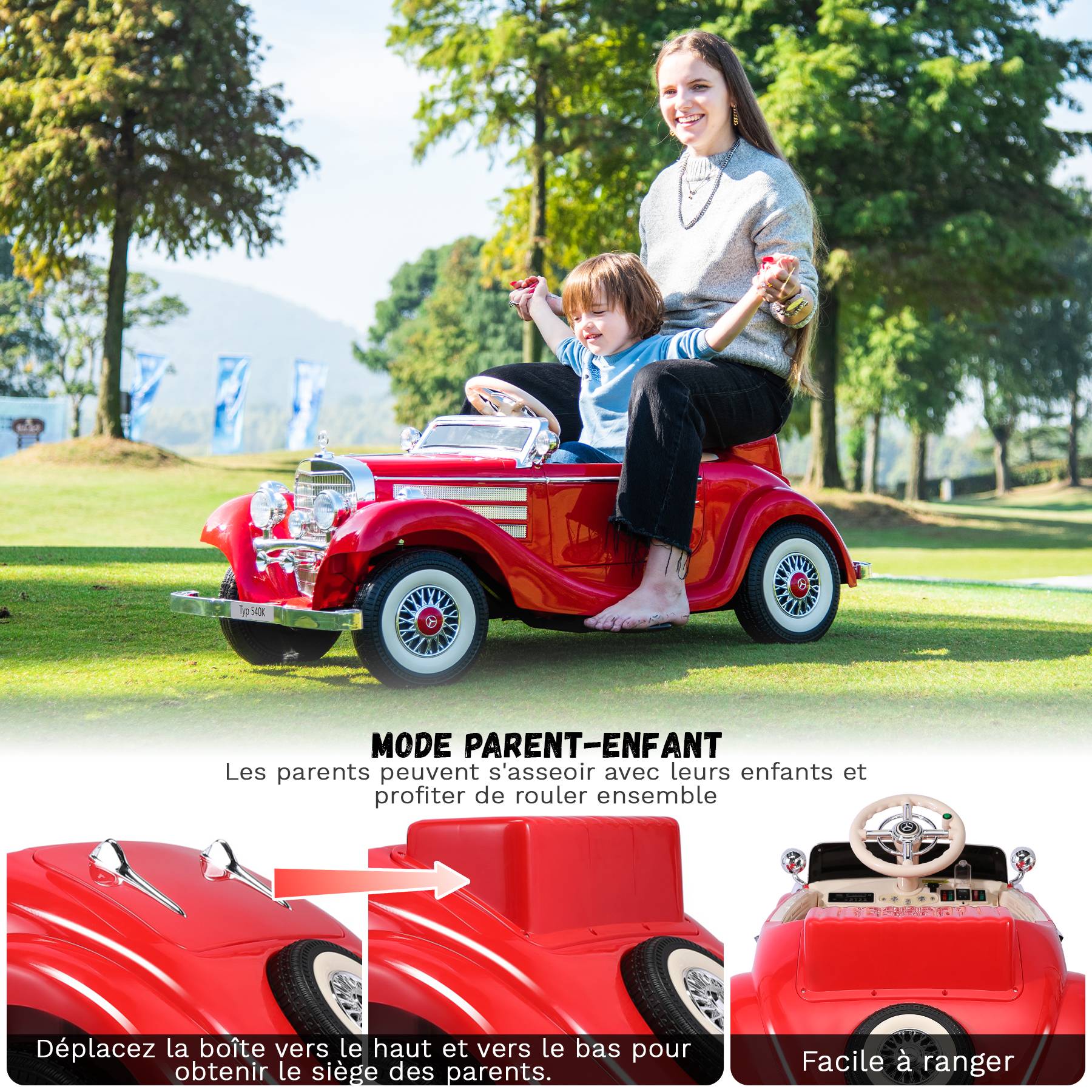 0 - Voiture électrique pour enfants Mercedes Benz Old Retro Classic 12 V - Rouge - Image 4