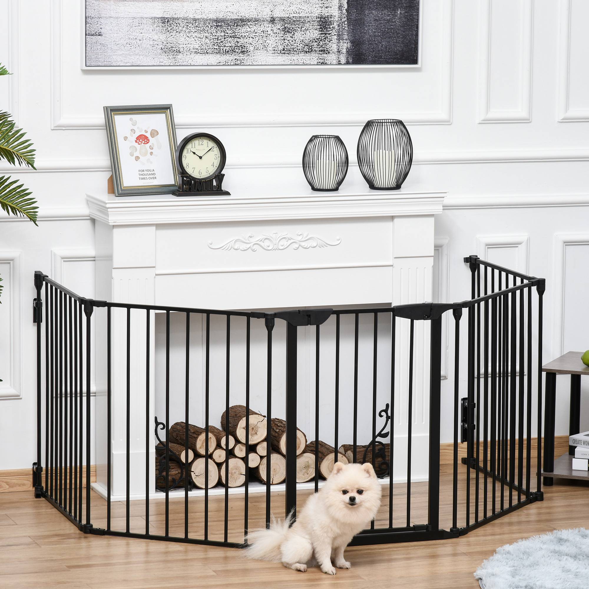 Barrière Sécurité Chien 2en1 Métal Parc Chiot Modulable 5 Panneaux Pliable 300cm Noir - ComfortXL Pet Living - Image 1