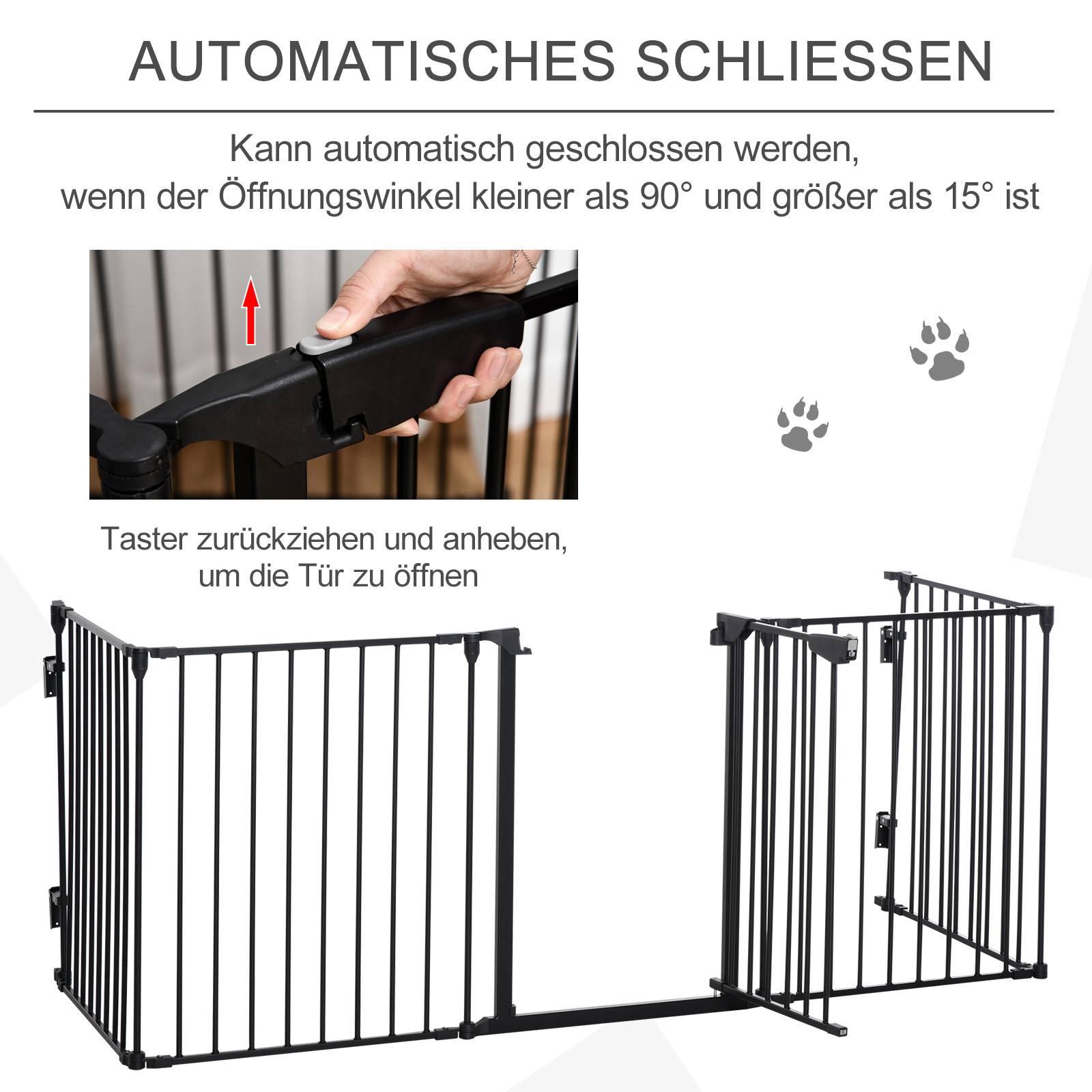 Barrière Sécurité Chien 2en1 Métal Parc Chiot Modulable 5 Panneaux Pliable 300cm Noir - ComfortXL Pet Living - Image 6
