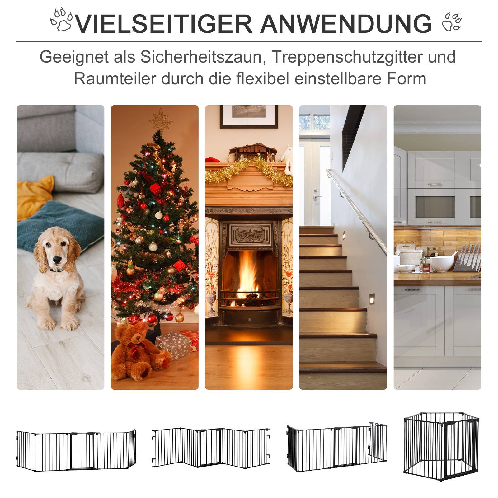 Barrière Sécurité Chien 2en1 Métal Parc Chiot Modulable 5 Panneaux Pliable 300cm Noir - ComfortXL Pet Living - Image 4