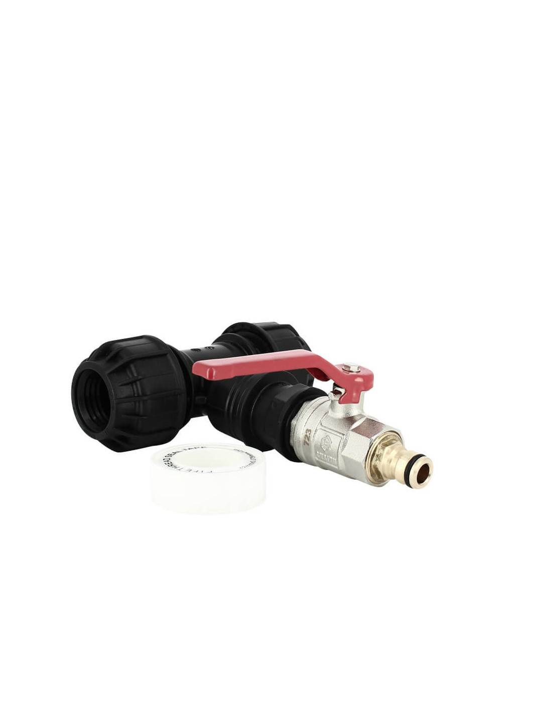 Kit couplage cuve - Raccord Té 32 mm + Vanne 1/4 de tour + Embout rapide
