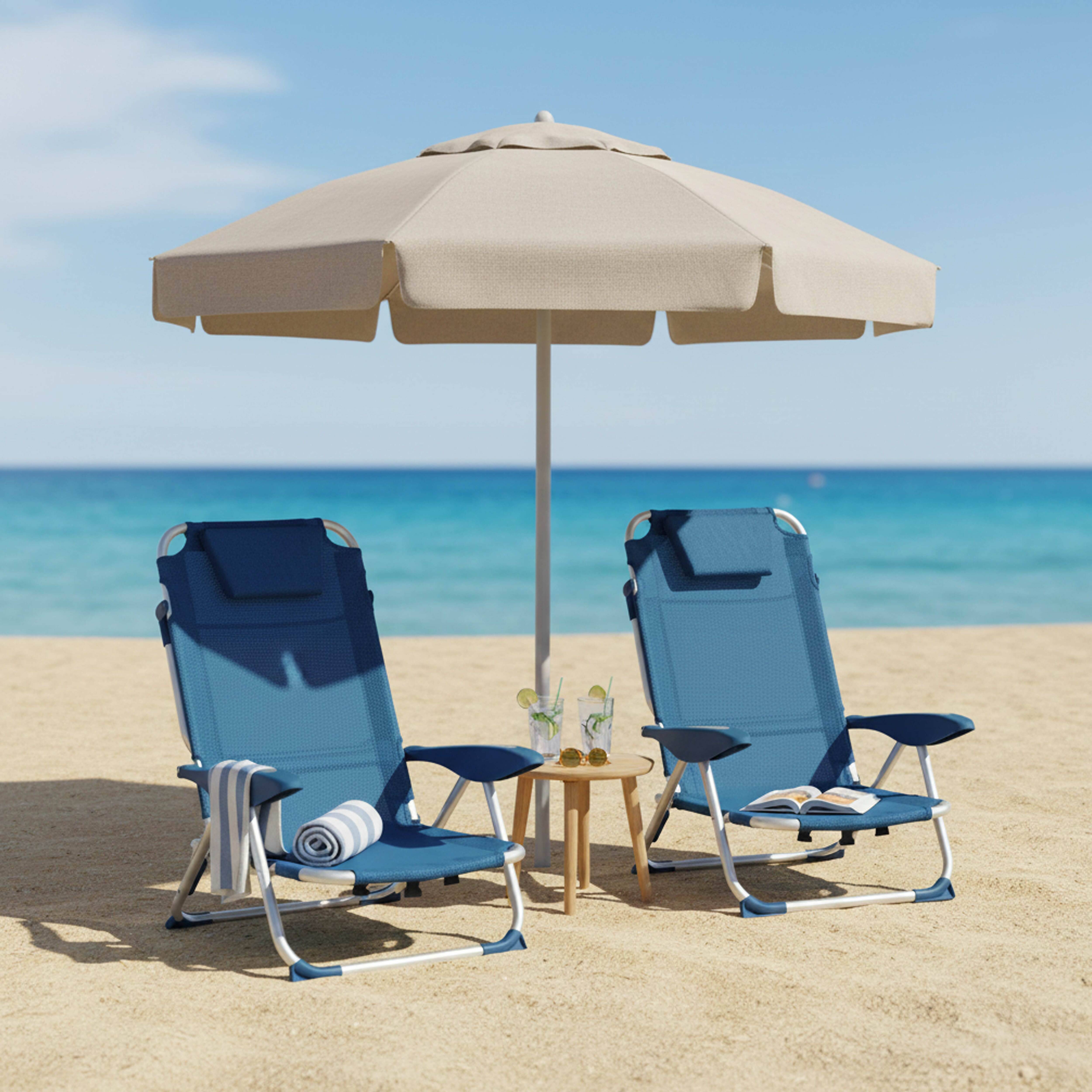 Oviala - Lot de 2 fauteuils clic clac des plages en polyester bleu lazuli Clic Clac des plages - Oviala - Image 2