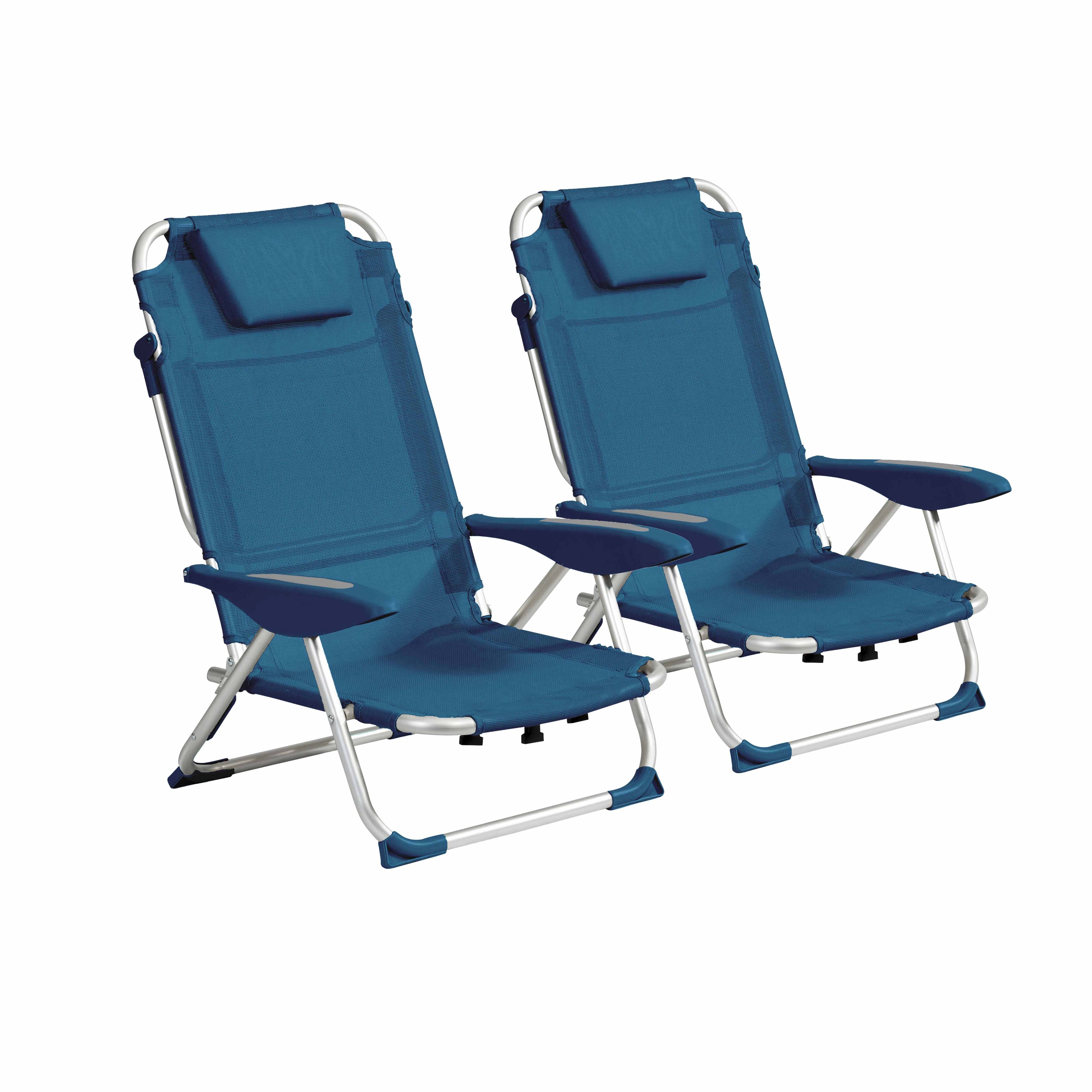 Oviala - Lot de 2 fauteuils clic clac des plages en polyester bleu lazuli Clic Clac des plages - Oviala - Image 1