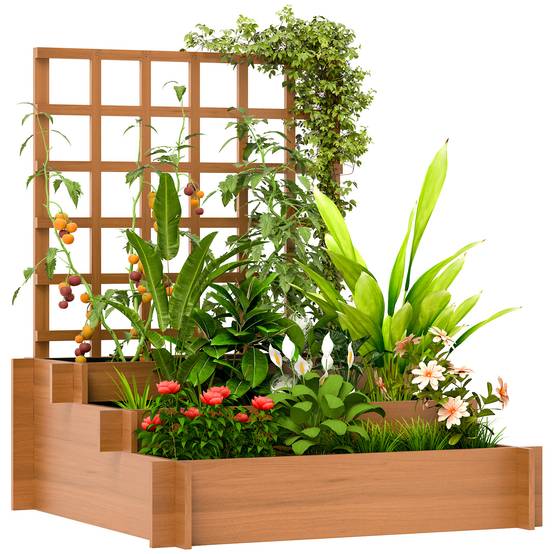 Sans Marque - Jardinière treillis 3 niveaux bois sapin tissu non tissé 95x95x110 cm marron - Image 1