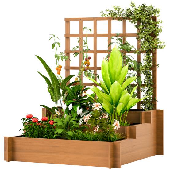 Sans Marque - Jardinière treillis 3 niveaux bois sapin tissu non tissé 95x95x110 cm marron - Image 2