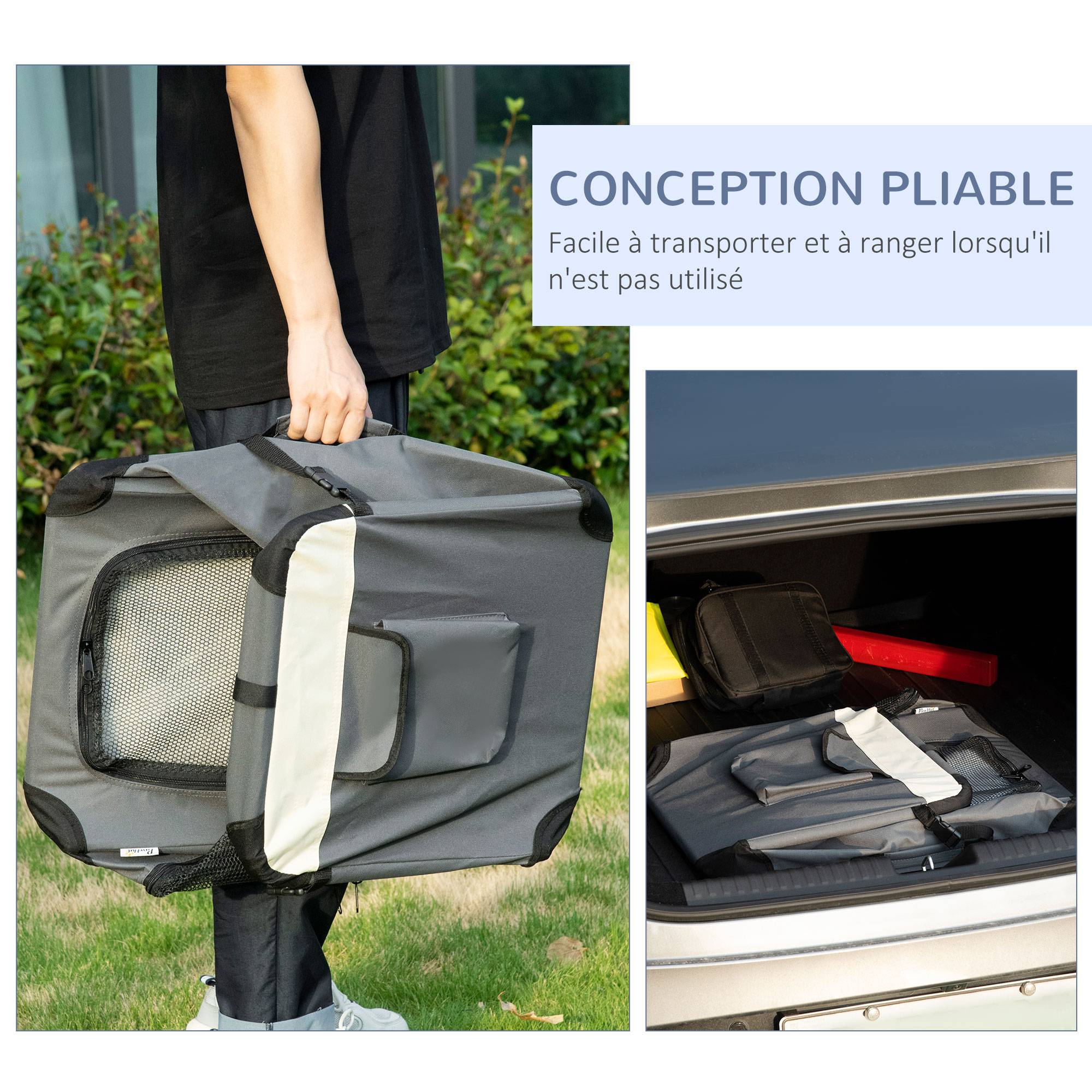 Sac de transport pliable polyester et acier gris noir 60 x 41 x 41 cm - PANGIVO - Image 8