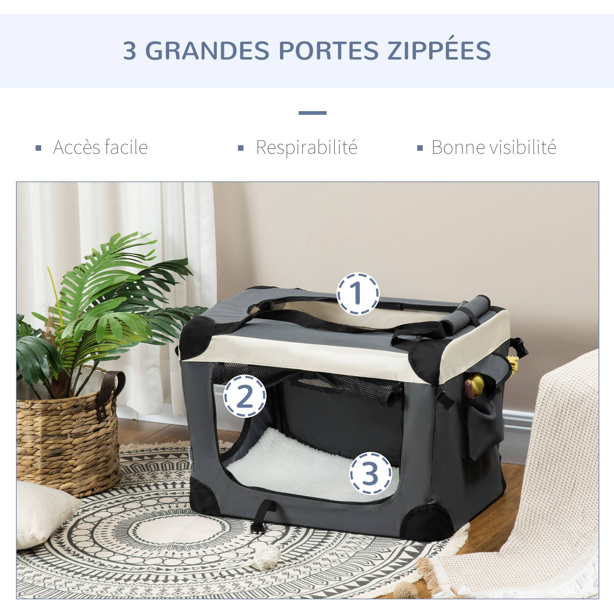 Sac de transport pliable polyester et acier gris noir 60 x 41 x 41 cm - PANGIVO - Image 6
