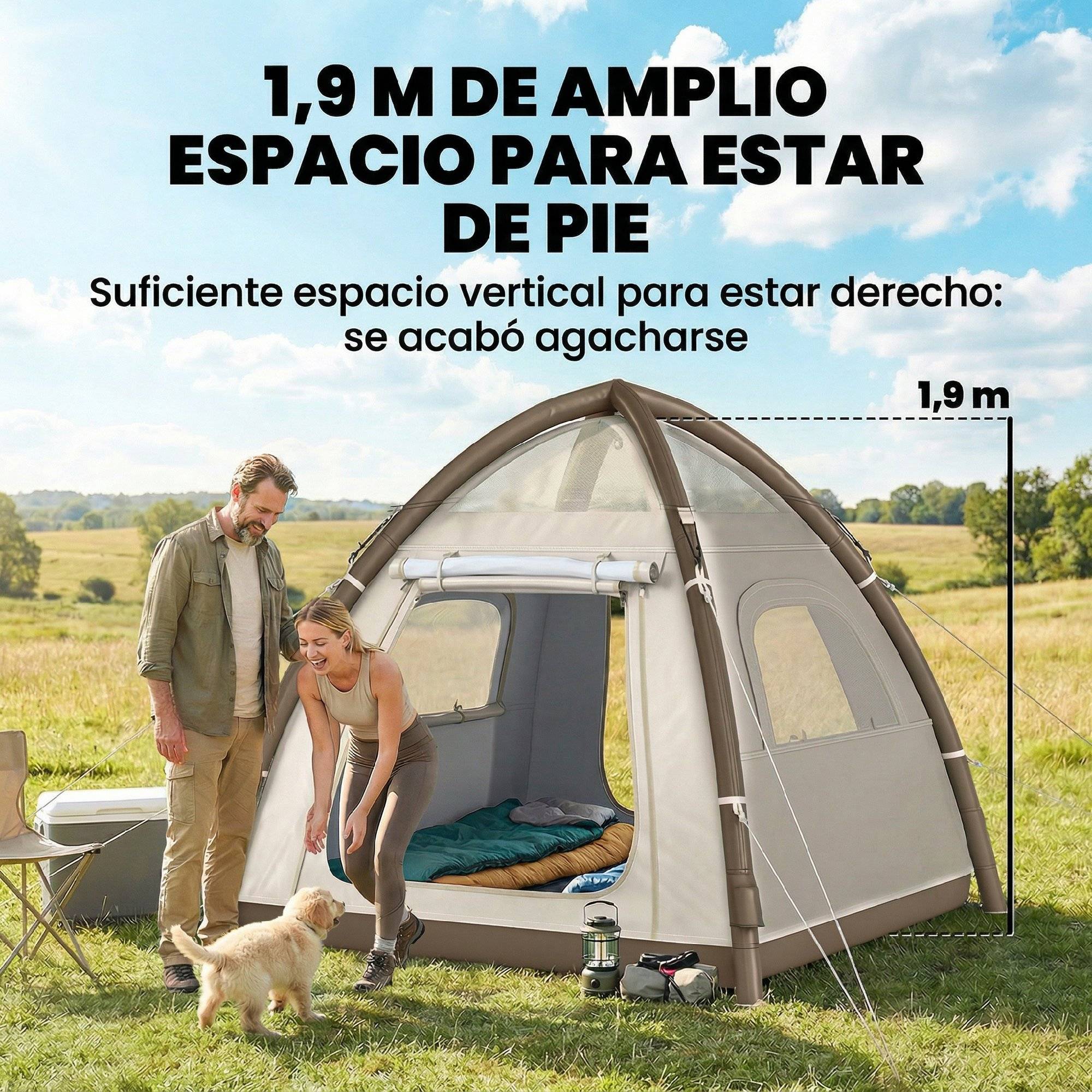 ComfortXL - Tente gonflable polyester camping 3 à 4 personnes dôme imperméable 210x210cm - ComfortXL Outdoor Living - Image 7