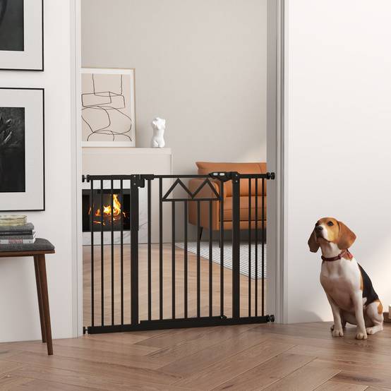 Barrière extensible pour animaux avec fermeture automatique et double verrouillage 74-100 x 76 cm Noir - Image 3