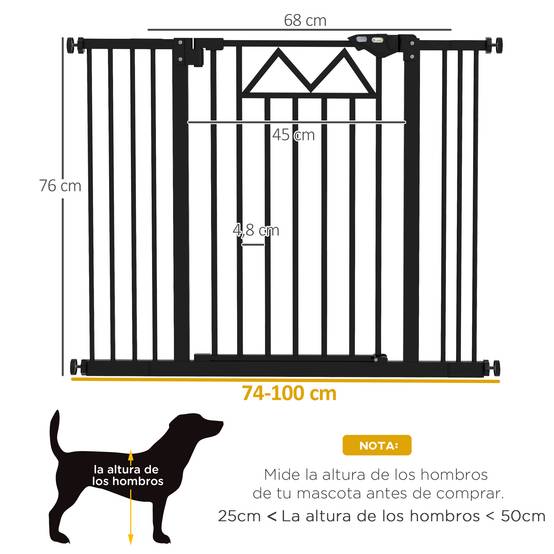 Barrière extensible pour animaux avec fermeture automatique et double verrouillage 74-100 x 76 cm Noir - Image 5