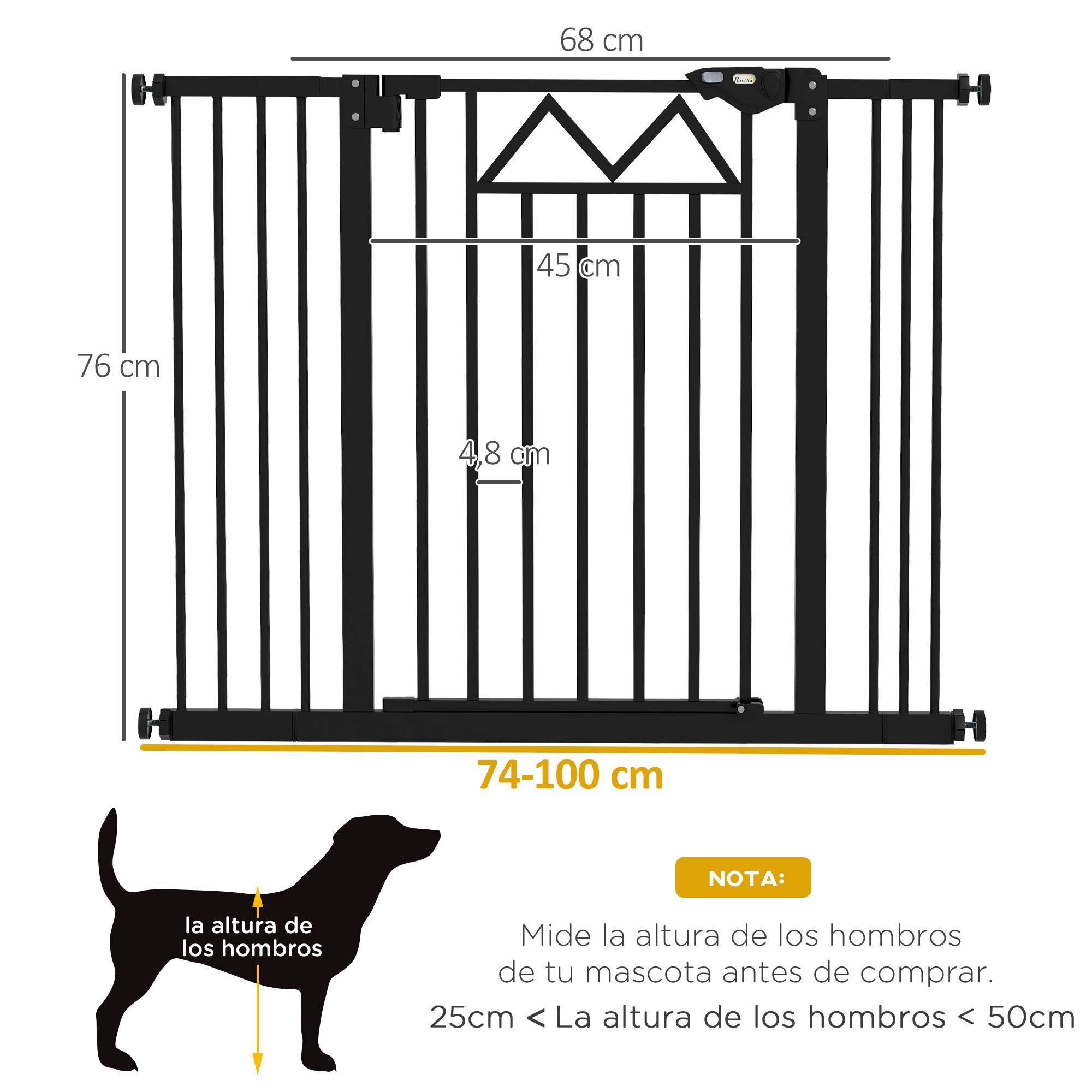 Barrière extensible pour animaux avec fermeture automatique et double verrouillage 74-100 x 76 cm Noir - Image 5