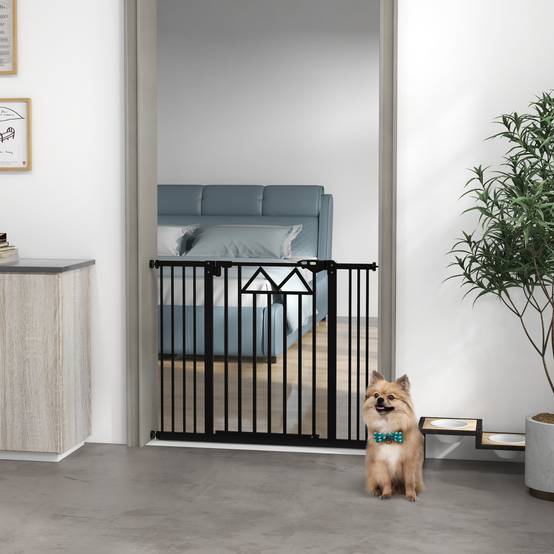 Barrière extensible pour animaux avec fermeture automatique et double verrouillage 74-100 x 76 cm Noir - Image 4