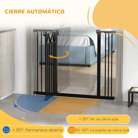 Barrière extensible pour animaux avec fermeture automatique et double verrouillage 74-100 x 76 cm Noir - Image 8