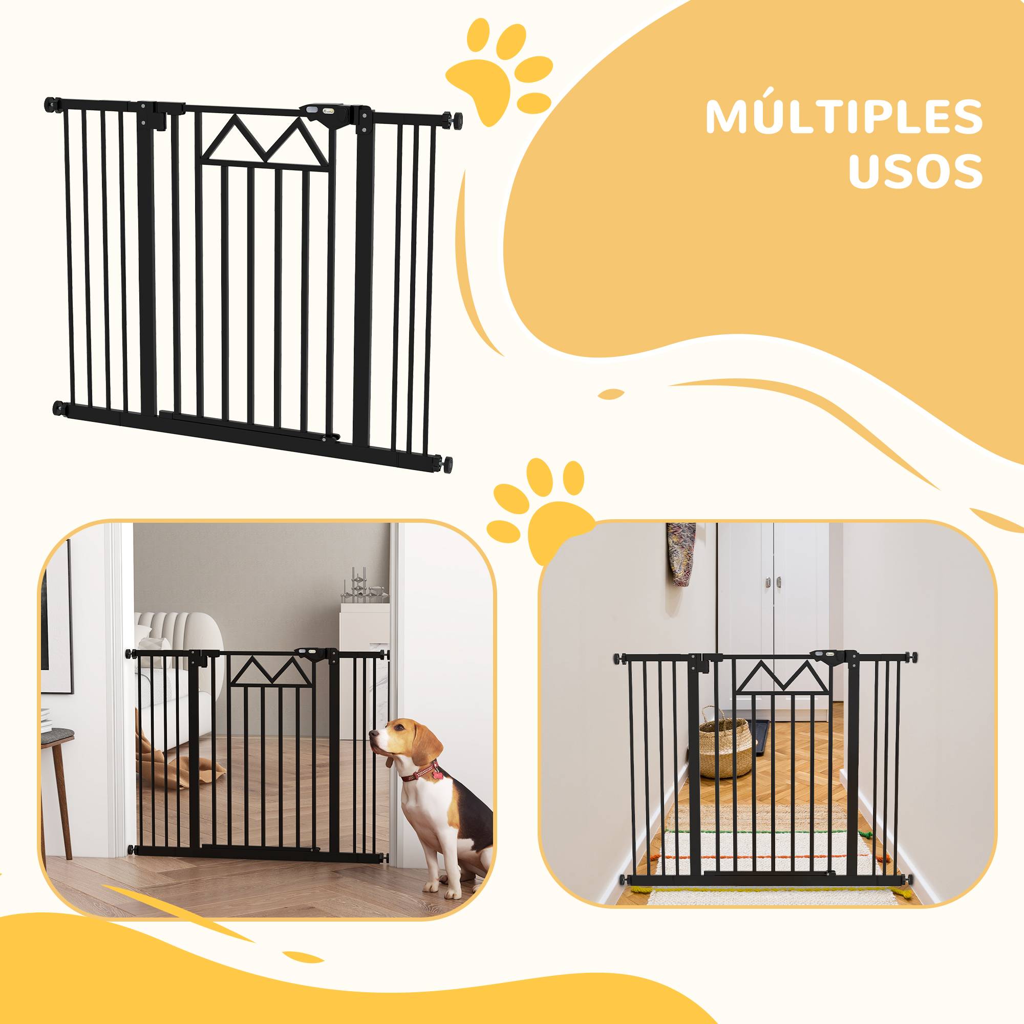 Barrière extensible pour animaux avec fermeture automatique et double verrouillage 74-100 x 76 cm Noir - Image 10