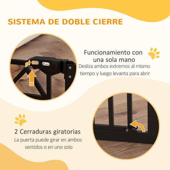 Barrière extensible pour animaux avec fermeture automatique et double verrouillage 74-100 x 76 cm Noir - Image 7