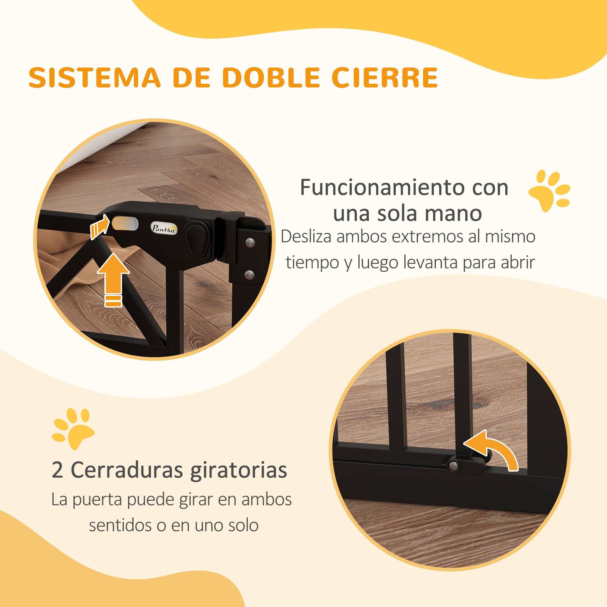 Barrière extensible pour animaux avec fermeture automatique et double verrouillage 74-100 x 76 cm Noir - Image 7