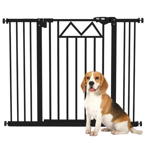 Barrière extensible pour animaux avec fermeture automatique et double verrouillage 74-100 x 76 cm Noir - Image 1