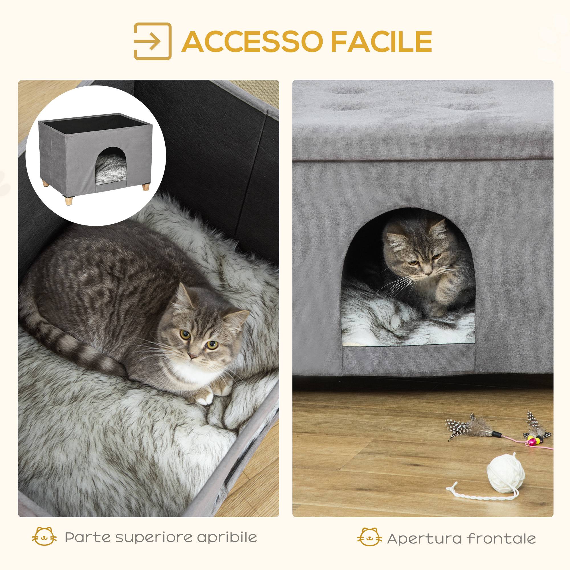 Pouf repose-pieds pour chat avec coussin amovible et lavable, gris - Image 7