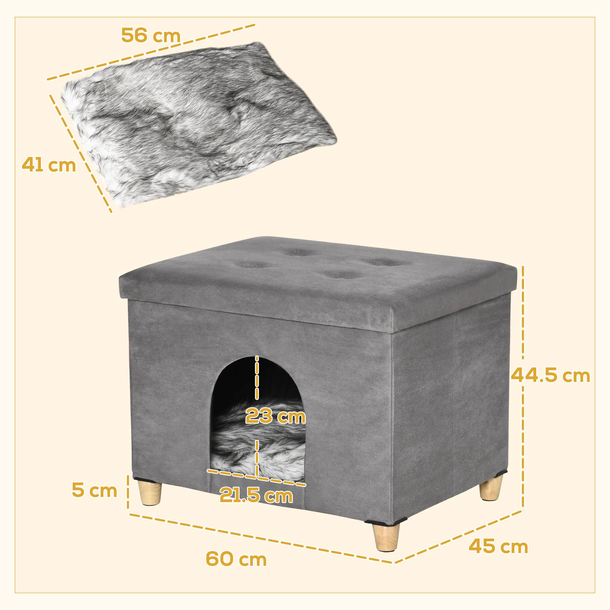 Pouf repose-pieds pour chat avec coussin amovible et lavable, gris - Image 5