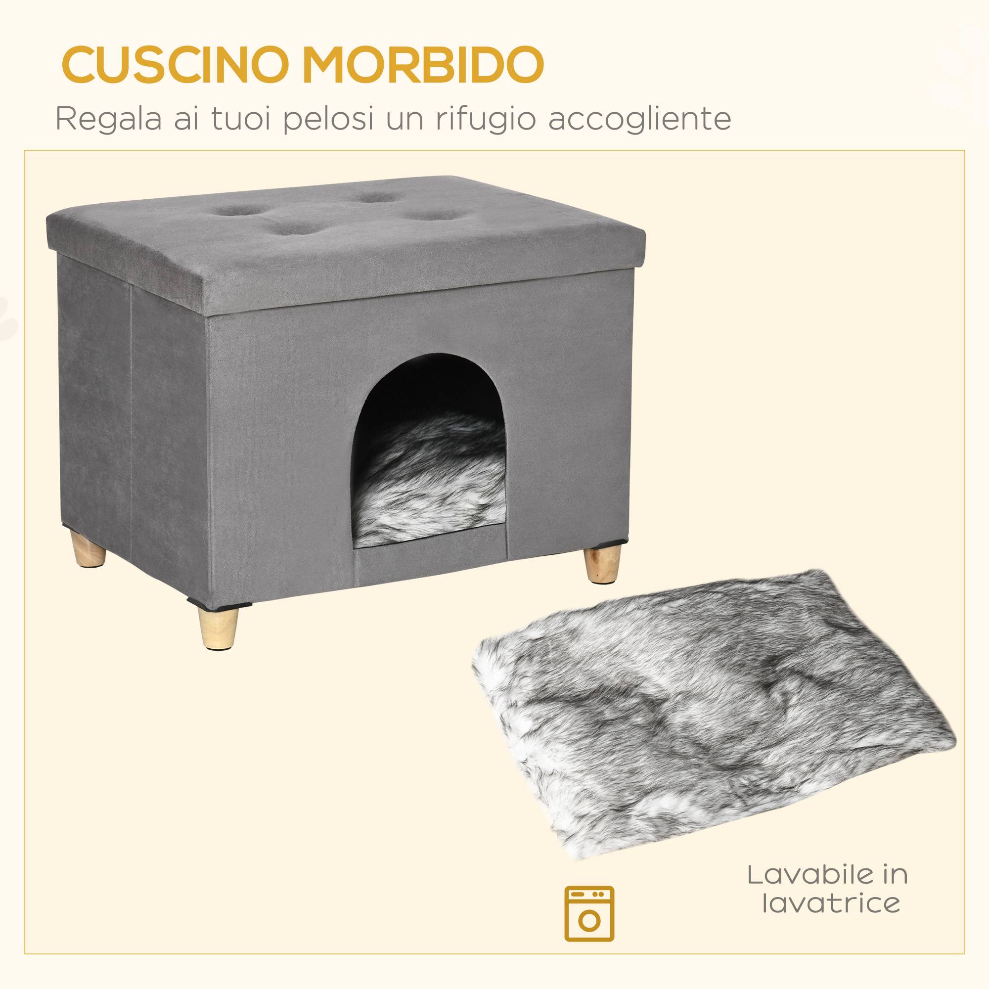 Pouf repose-pieds pour chat avec coussin amovible et lavable, gris - Image 9