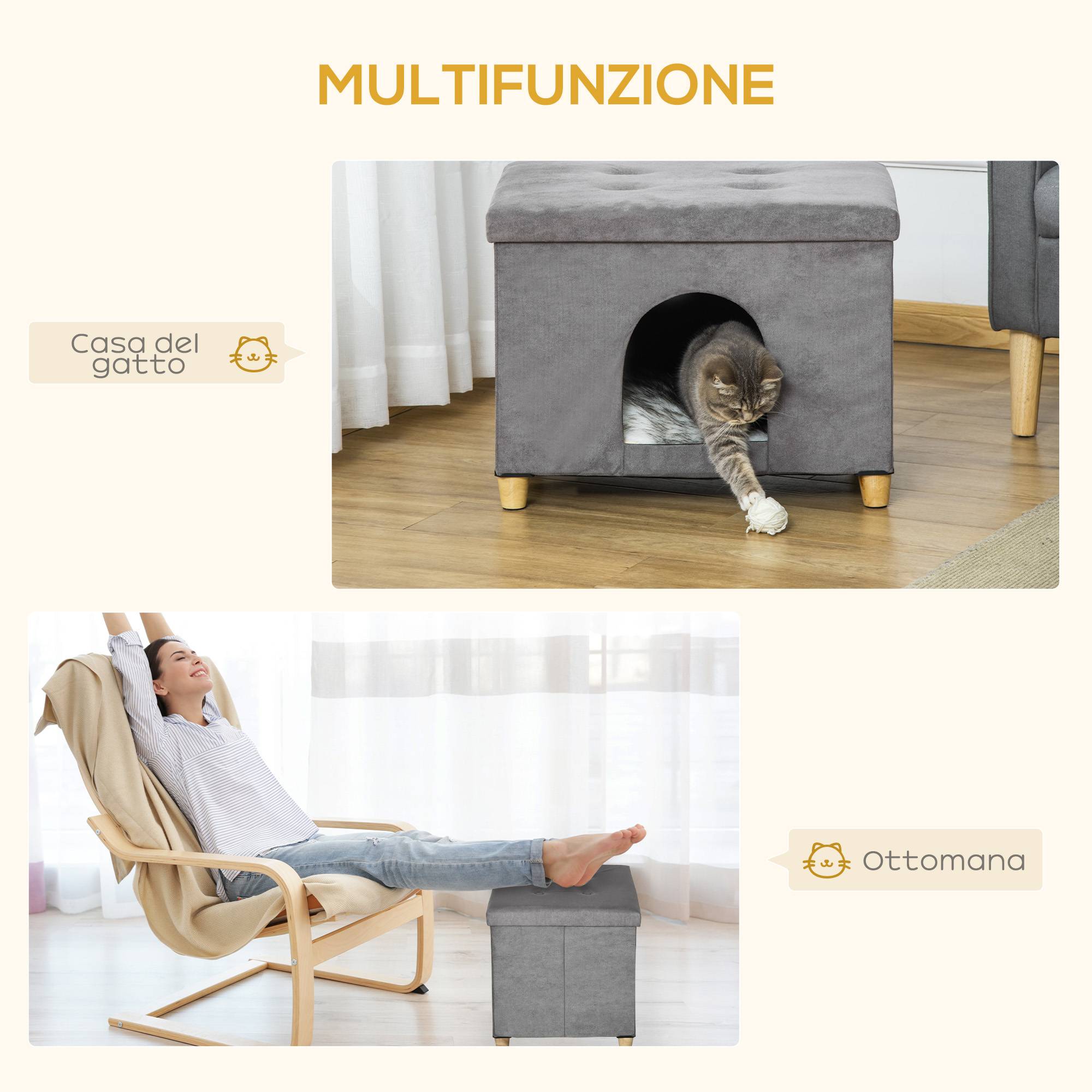 Pouf repose-pieds pour chat avec coussin amovible et lavable, gris - Image 6