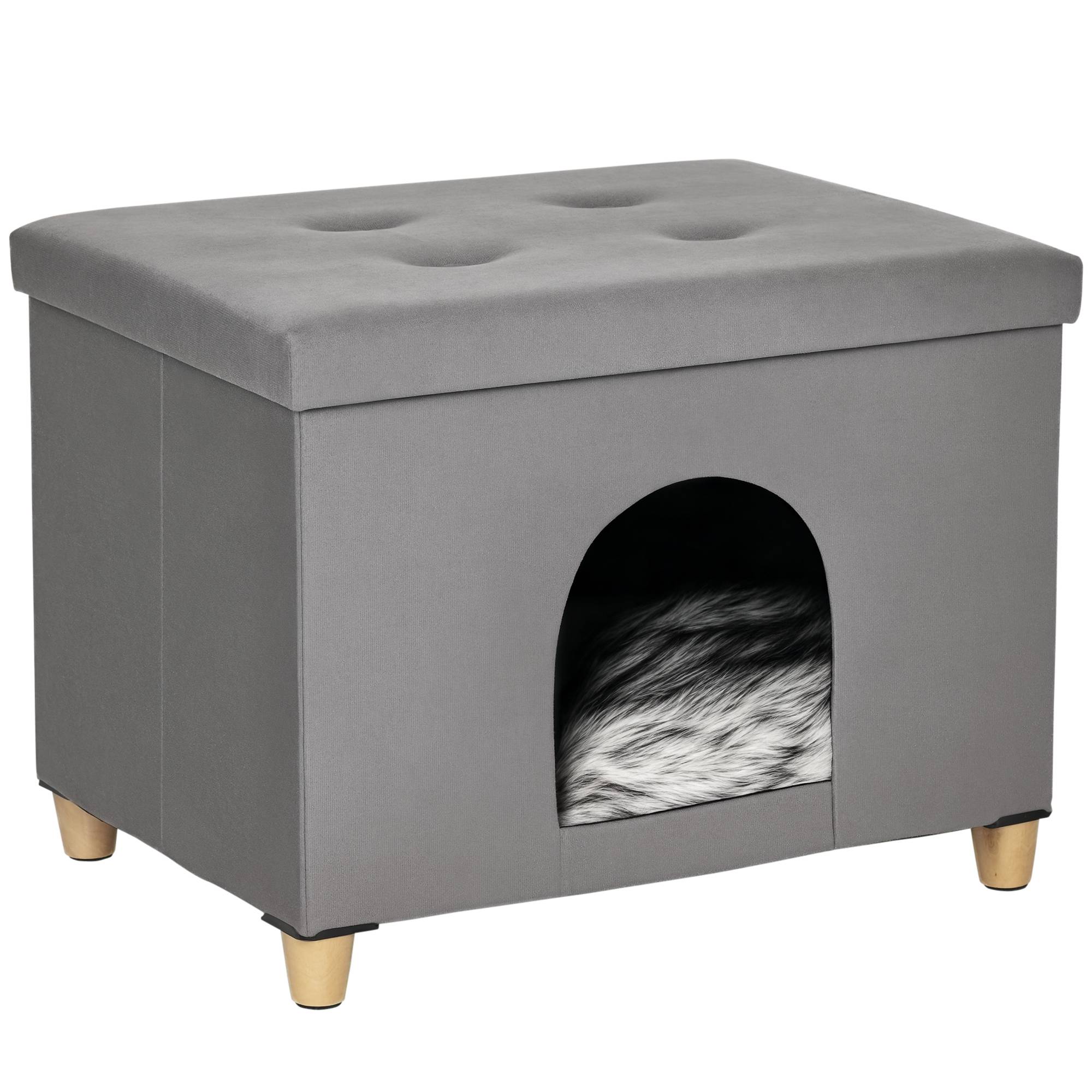 Pouf repose-pieds pour chat avec coussin amovible et lavable, gris - Image 1