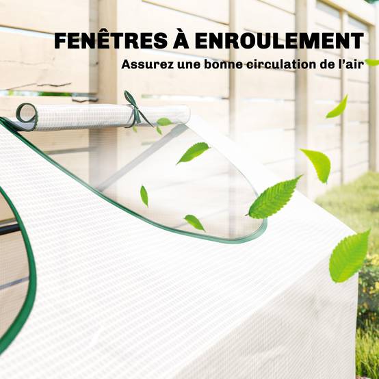 Serre de jardin mini serre 3 fenêtres enroulables couverture en PE haute densité 140 g/m² 180 x 60 x 60 cm blanc - Image 7