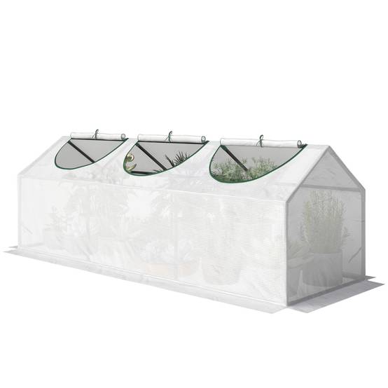 Serre de jardin mini serre 3 fenêtres enroulables couverture en PE haute densité 140 g/m² 180 x 60 x 60 cm blanc - Image 2